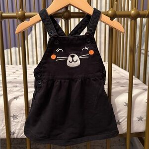Adorable Black Cat Face Kids Overall Dress